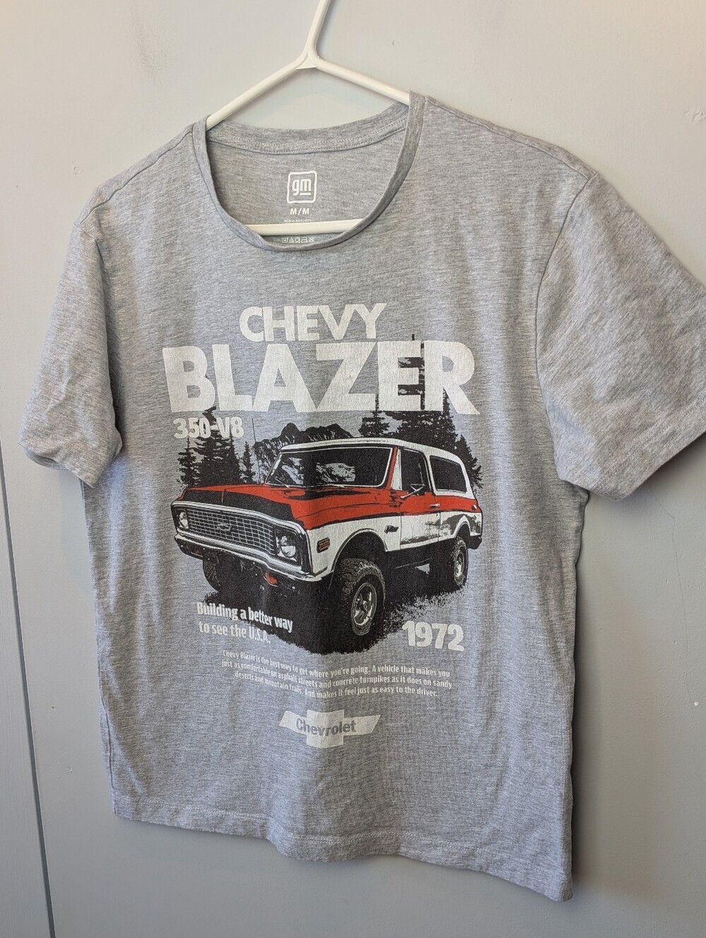 GM Chevy Blazer 1972 Chevrolet Tee Shirt Size Medium Men (Unisex) Gray Color